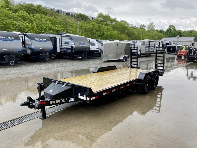 2024 Rice 7x20' Car Hauler Trailer 9990# GVW * CHARCOAL GREY * LED'S * POWDERCOATED * 5" TONGUE AND FRAME * TREADPLATE BEAVERTAIL * DROP LEG JACK * ADJUSTABLE COUPLER