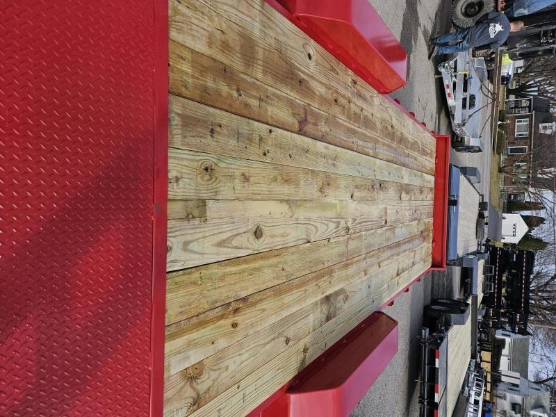 2024 Rice 7x16' Equipment Lowboy Trailer 9990# GVW * STAND UP RAMPS * TOOLBOX * LED'S * RED POWDERCOAT * TREADPLATE BEAVERTAIL * DROP LEG JACK * ADJUSTABLE COUPLER - Image 2