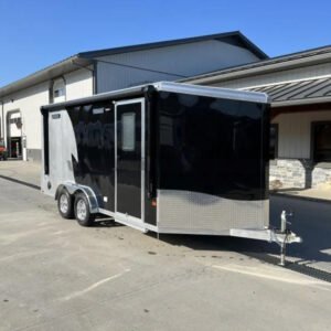 2023 NEO Trailers 7.5x14' NAMR Aluminum Enclosed Motorcycle Trailer – Black & Charcoal, UTV Package, Torsion Suspension, and More