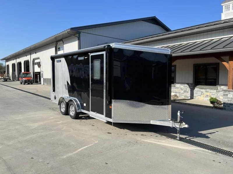 2023 NEO Trailers 7.5x14' NAMR Aluminum Enclosed Motorcycle Trailer – Black & Charcoal, UTV Package, Torsion Suspension, and More