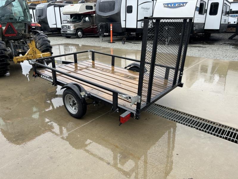 USED 2022 Karavan 5x8' Single Axle Utility Landscape Trailer – 2000# GVW, Pipe Top, Fold-Down Sides - Image 8