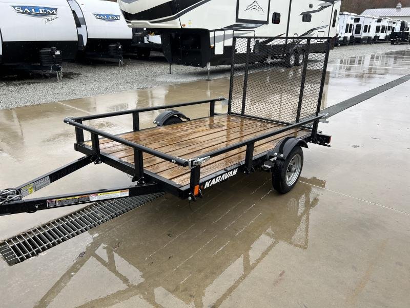 USED 2022 Karavan 5x8' Single Axle Utility Landscape Trailer – 2000# GVW, Pipe Top, Fold-Down Sides - Image 5