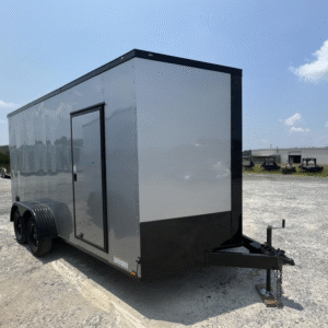 2024 Cargo Mate 7.5x12' Enclosed Cargo Trailer – 2990# GVW, Electric Brakes, Charcoal Blackout